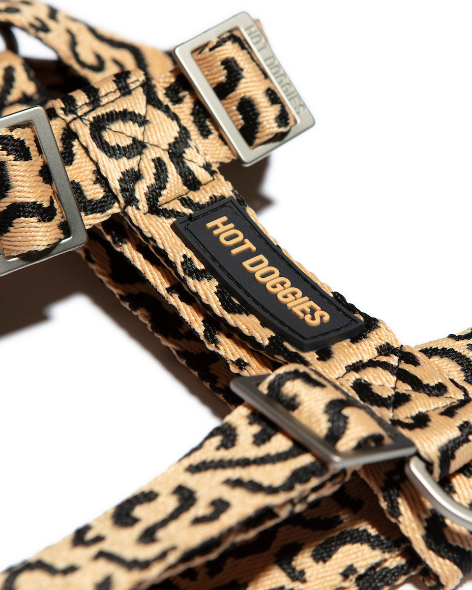 Side view of the Hot Doggies Coco Noir Harness with bold beige and black pattern showcasing its premium design and high quality.