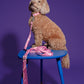 Hot Doggies pink wave design dog leash, fashionable dog walking gear, eco-conscious, shown on dog.