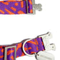 Detailed view of metal hardware on Hot Doggies pink wave patterned recycled polyester collar, combining strength and style.
