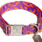 Hot Doggies woven collar with pink wave pattern, made from recycled polyester, eco-friendly and stylish for pets.