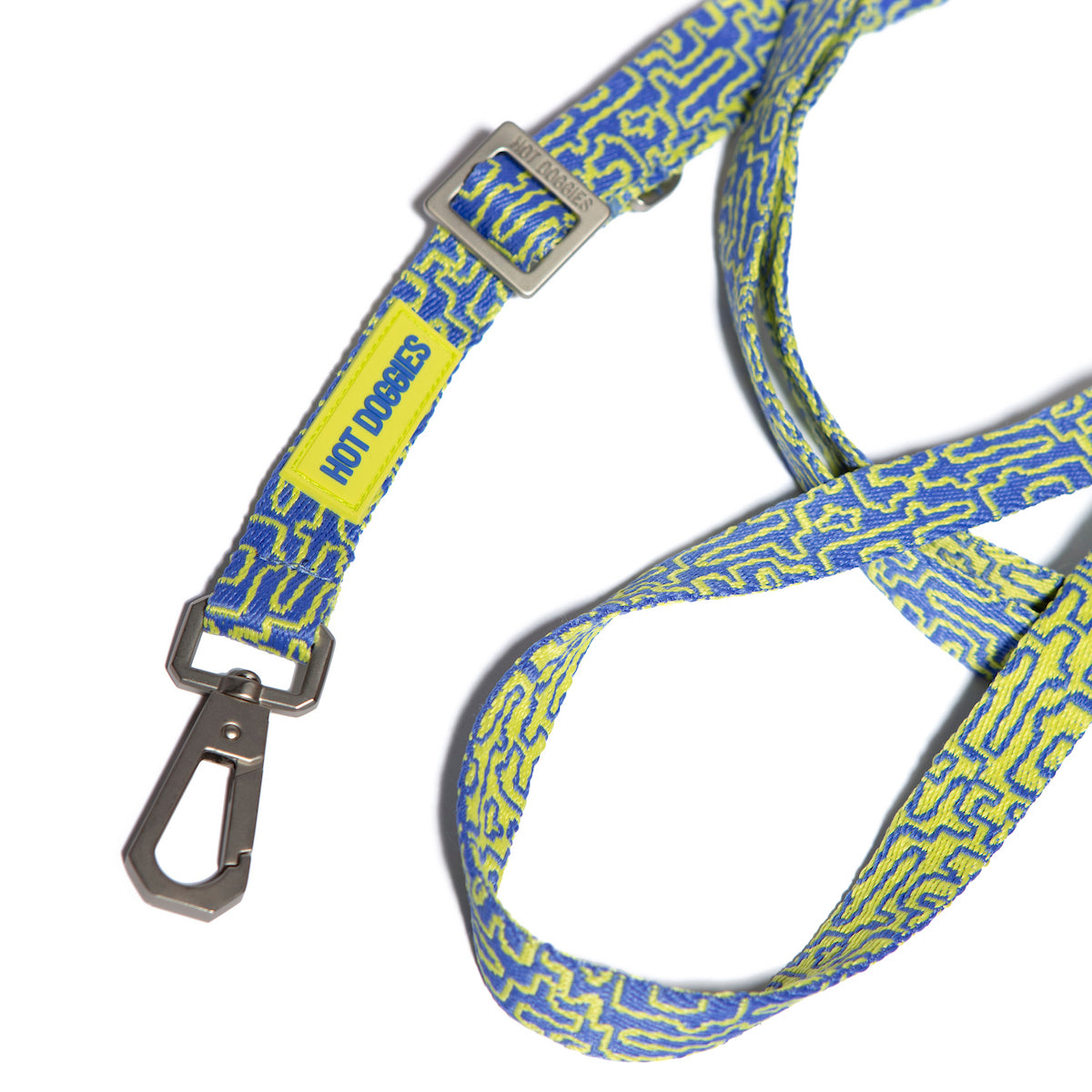 Eco-conscious hands-free leash by Hot Doggies, Blue/Lime design, 150–240cm, perfect for waist or crossbody wear