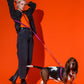 Hot-Doggies-Purple-Orange-Leash-150-240cm-Worn-By-Model-Walking-Dog-Eco-Friendly-Hands-Free
