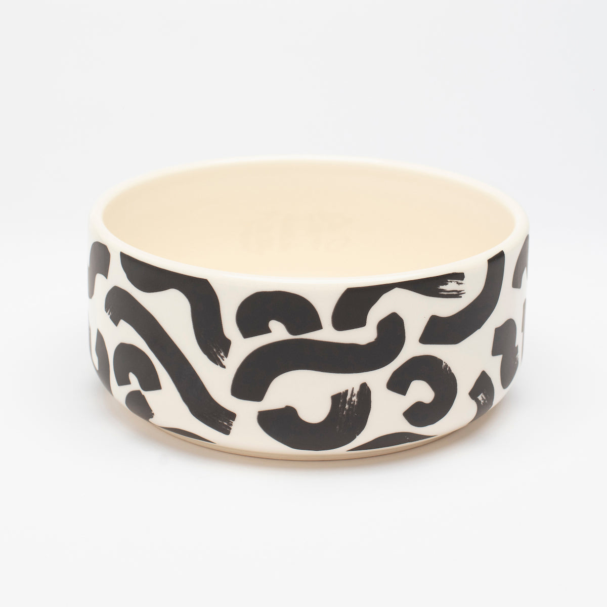 Hot Doggies Monochrome Ceramic Bowl - side view with black-and-white abstract design - durable and dishwasher-safe - suitable for small and medium dogs