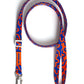 Blue and orange patterned dog HANDS-FREE LEASH ROCKY ELECTRIC with a metal clip on a white background