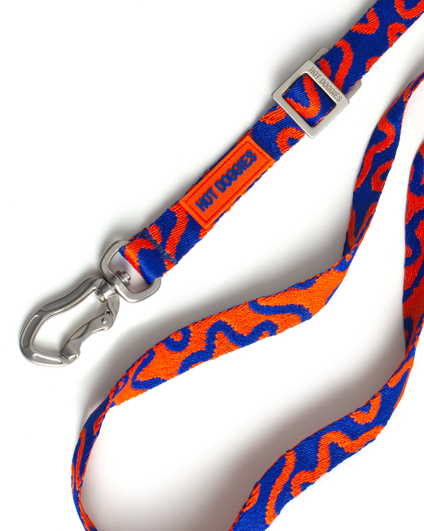 Dog HANDS-FREE LEASH ROCKY ELECTRIC with blue and orange pattern on a white background.