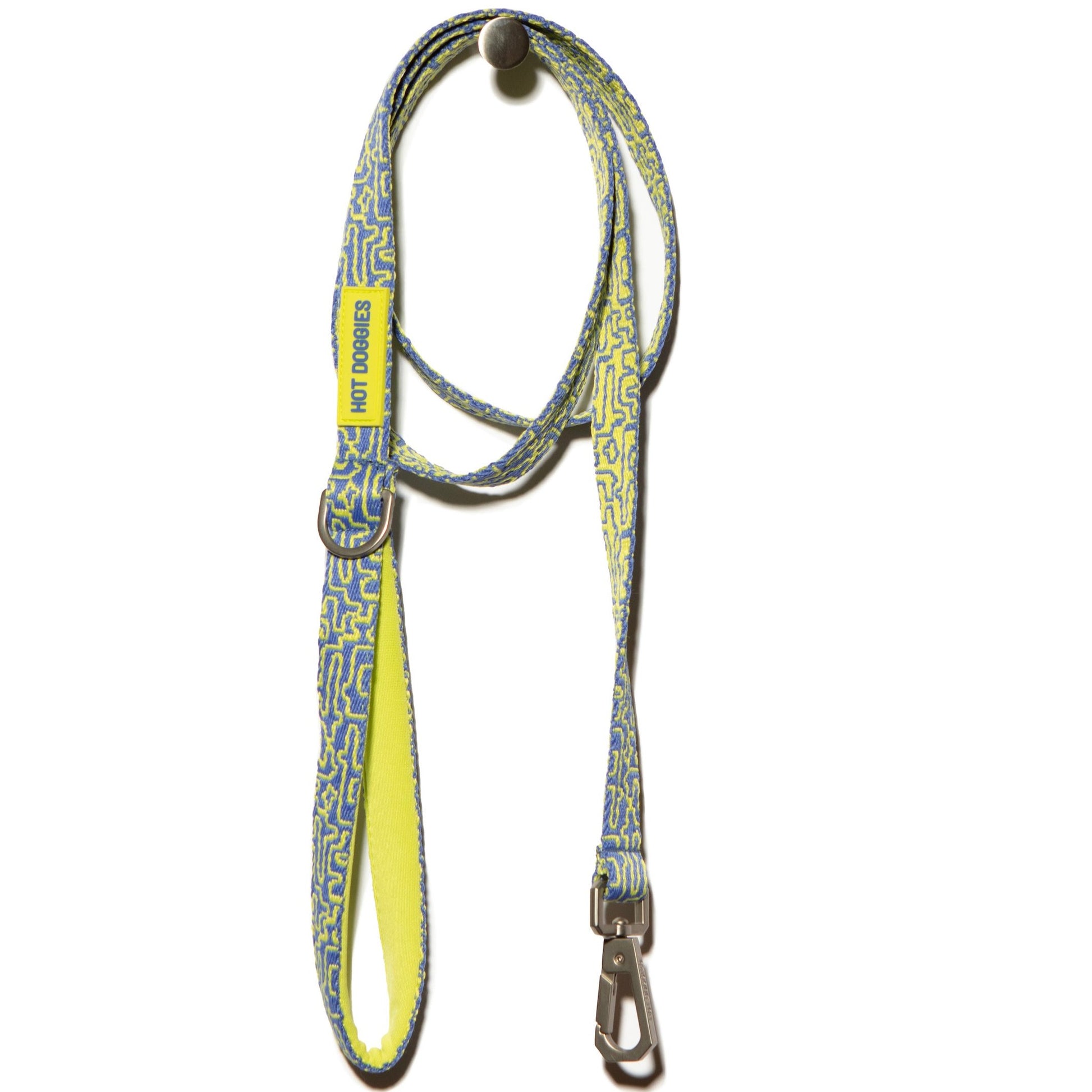 Hot Doggies classic leash - blue-lime geometric pattern - eco-soft woven leash - padded handle - 150cm dog leash.