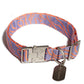 Hot Doggies Lily Coral dog collar in coral and lilac tones with zinc alloy buckle and sustainable recycled jacquard polyester.