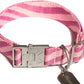 Side view of Hot Doggies woven collar with pink wave pattern.