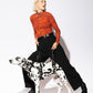 woven-black-logo-pattern-recycled-polyester-harness-with-dog-and-model-walking