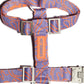 Flat-lay of the Lily Coral Doodle Pattern Harness, showcasing its playful doodle pattern and eco-friendly construction.