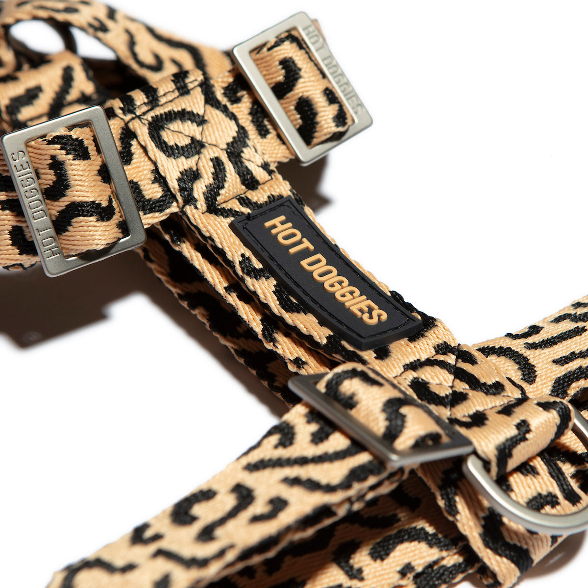 side of the Hot Doggies Coco Noir Harness with bold beige and black pattern showcasing its premium design.