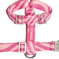 Flat lay of the Roxy Pink Harness with pink wave pattern, showcasing the sleek design and adjustable straps.
